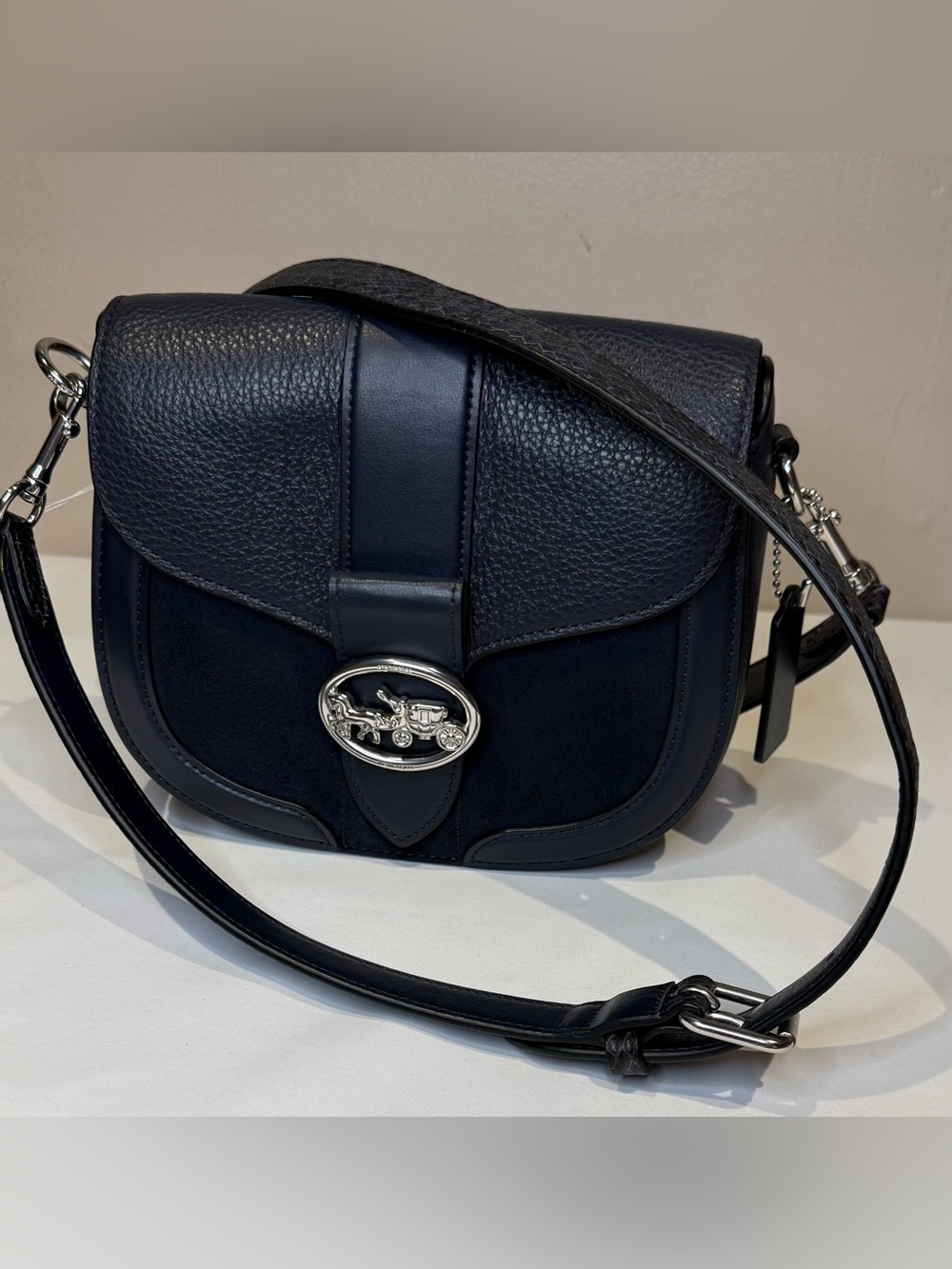 Coach Navy Gorgie Saddle Bag Leather & Suede Interior Suede 21’ C6432